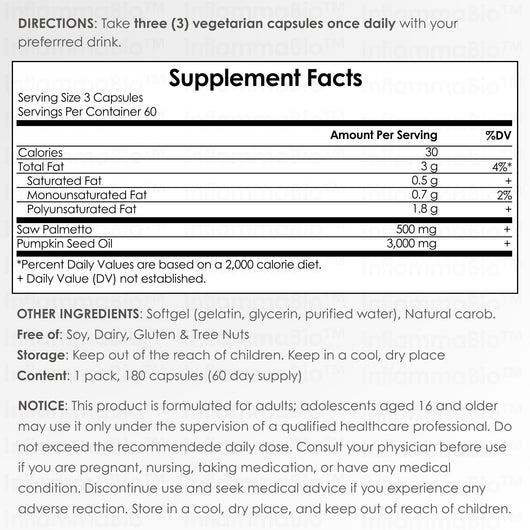 InflammaBio™ Pumpkin Seed Oil & Saw Palmetto. Dual-Action DHT-Blocker